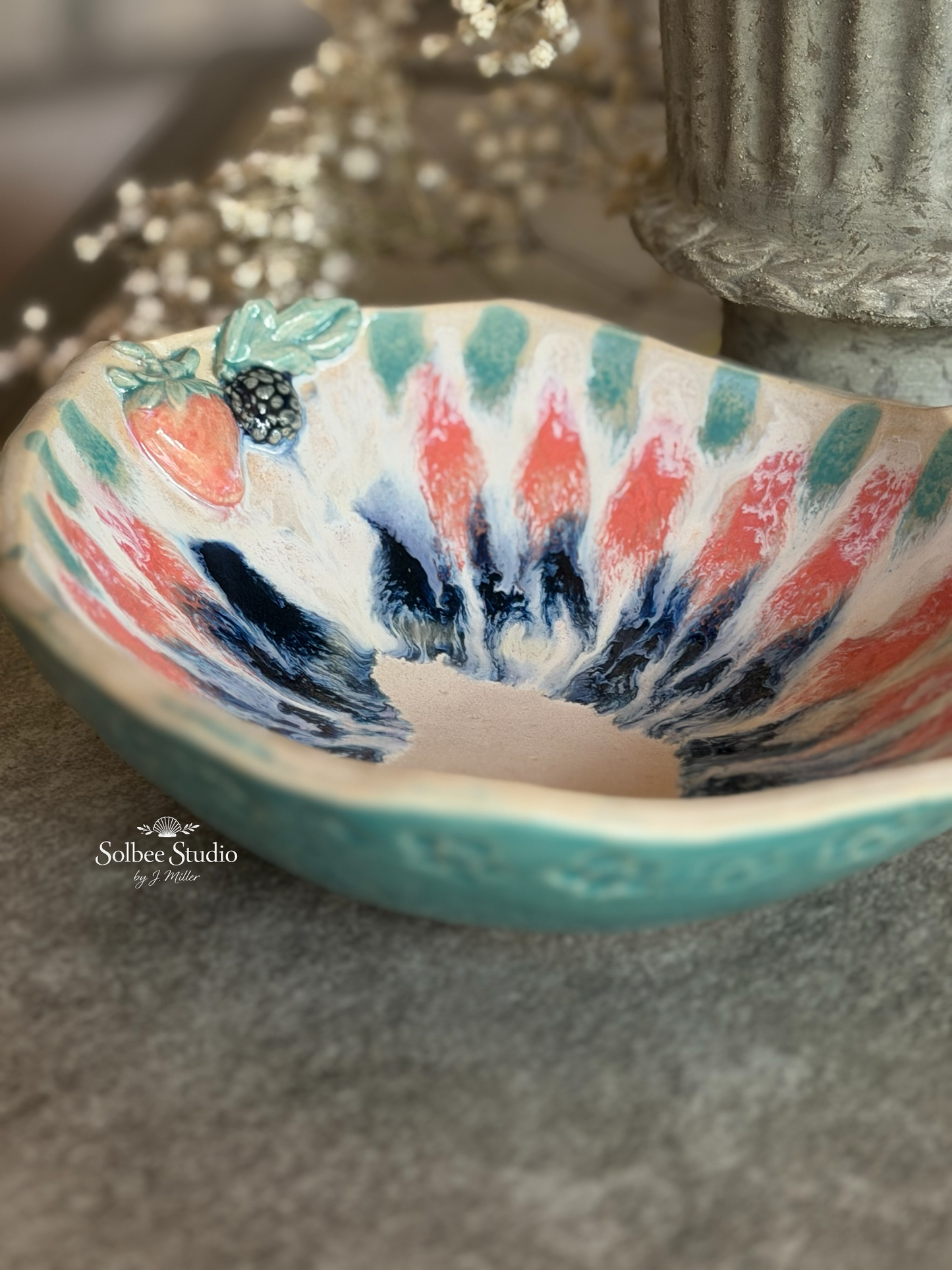 Handmade Ceramic Berry Bowl | Whimsical Fruit Bowl | Artisan Ceramic Catchall Bowl | Pottery