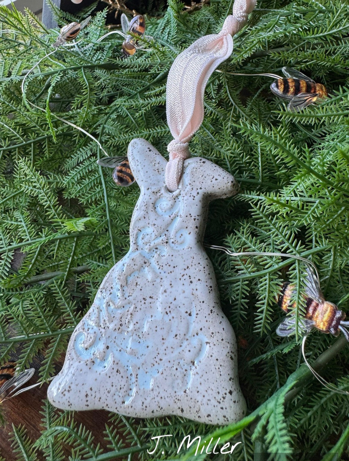 Handmade Ceramic Bunny Ornament, Pottery, Spring, Easter, Rabbit