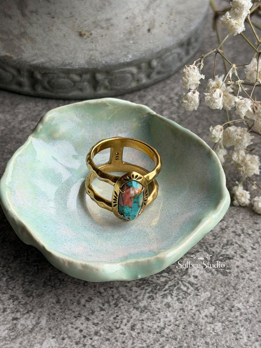 Handmade Ceramic Ring Dish | Soft Seafoam Trinket Bowl | Minimal Coastal Jewelry Holder | Organic Pottery Catchall | Beach Inspired Decor