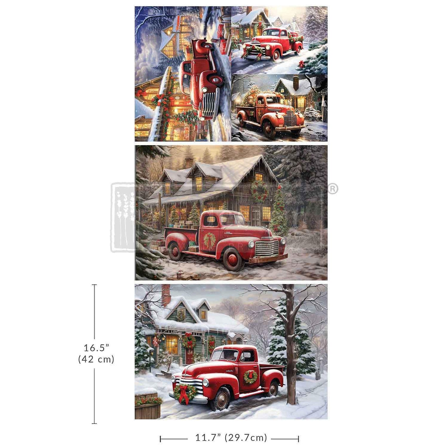 Christmas Cargo A3 Decoupage Fiber Pack 3 sheets, ReDesign With Prima, Furniture Upcycling DIY Decor Decoupage Red Truck, Country