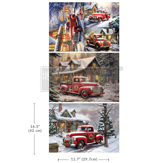 Christmas Cargo A3 Decoupage Fiber Pack 3 sheets, ReDesign With Prima, Furniture Upcycling DIY Decor Decoupage Red Truck, Country