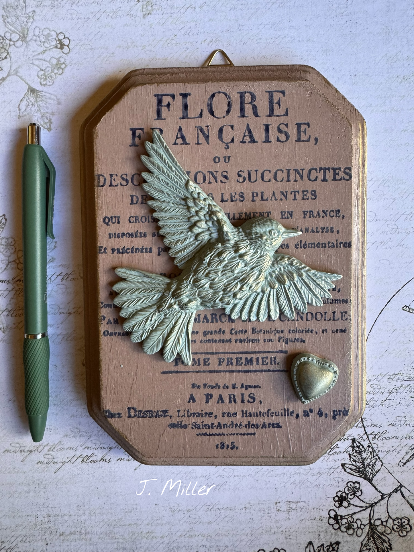 French Country Dusty Pink and French Blue Bird Wall Plaque: Shabby Chic French Country Style Gallery Wall