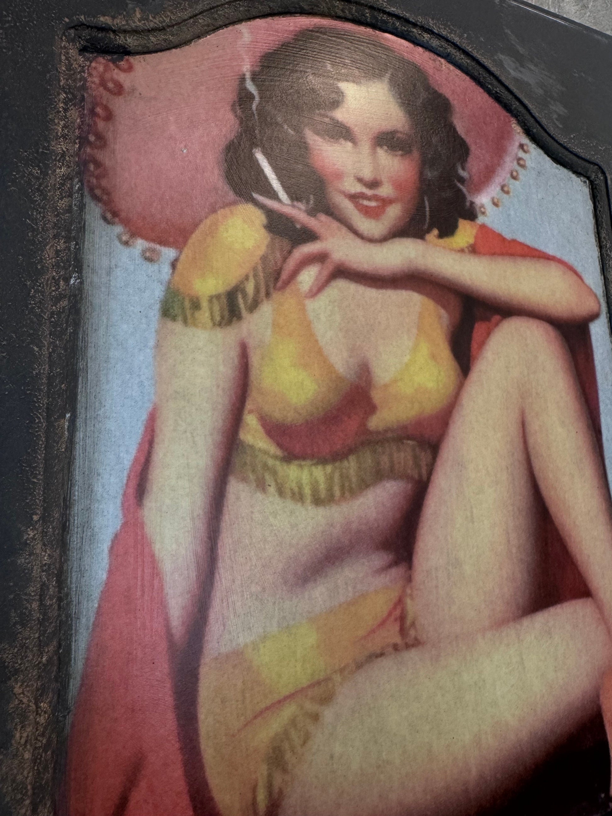 Vintage Style Pin Up Wall Decor, Wall Art, Mixed Media Upcycle