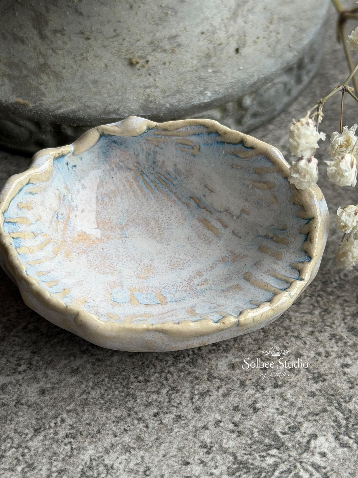 Handmade Shell Ring Dish | Neutral Coastal Trinket | Textured Ceramic Jewelry Holder | Rustic Beach Pottery | Ocean Inspired