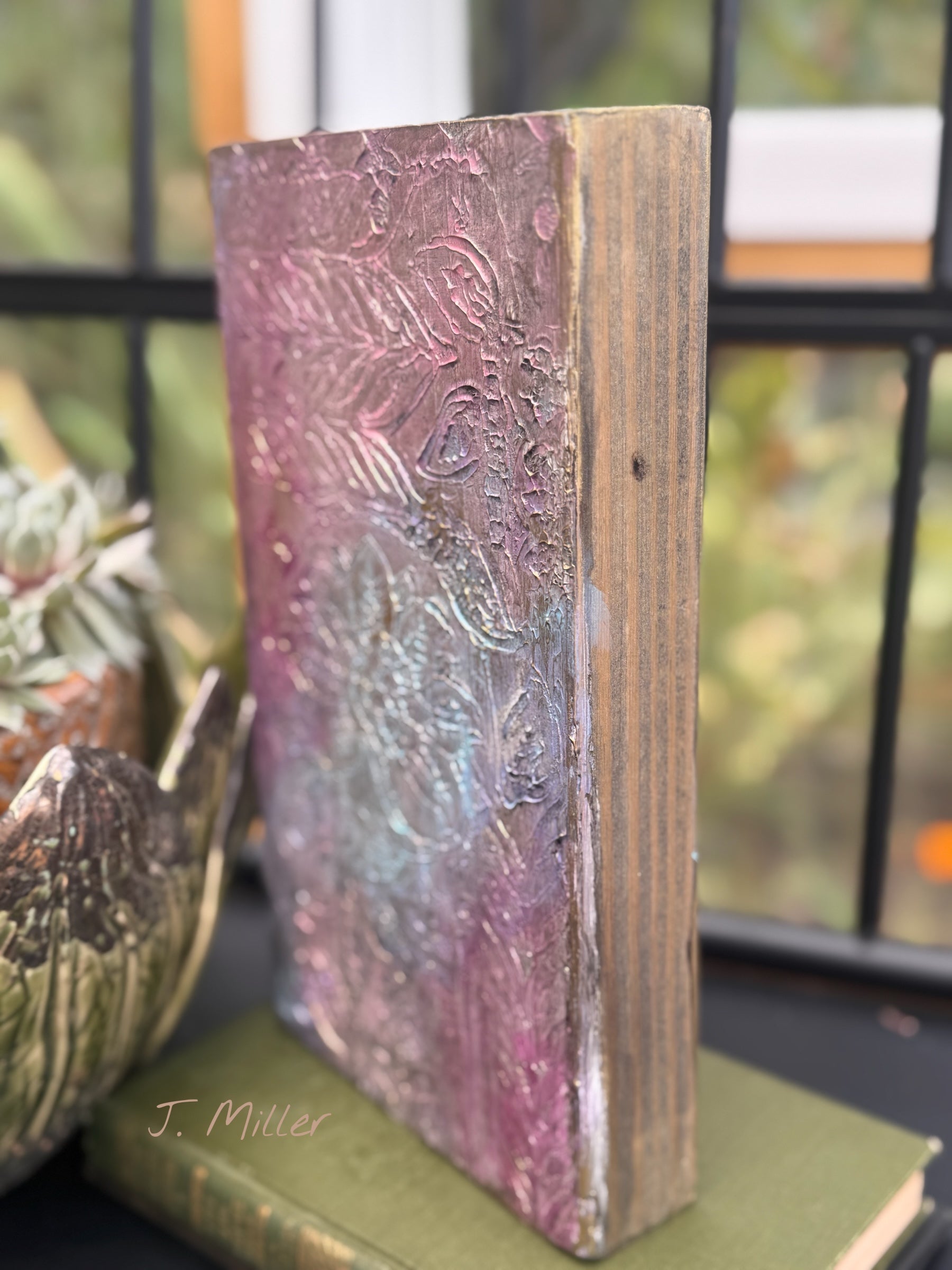 Handmade Textured Relief Art | Shimmery Botanical Boho Relief | Mixed Media Boho Decor