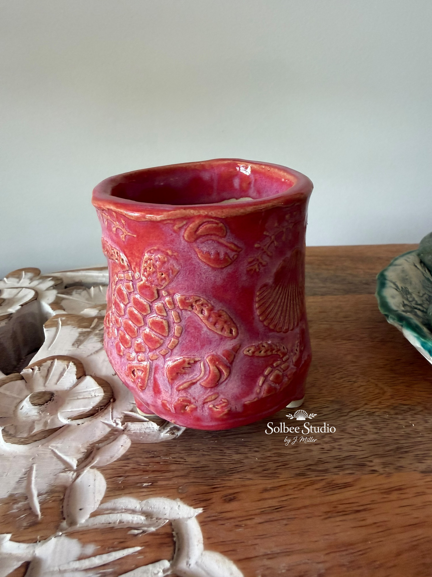 Handmade Coastal Succulent Pot | Planter - Ocean Inspired Ceramic Small Footed Pot