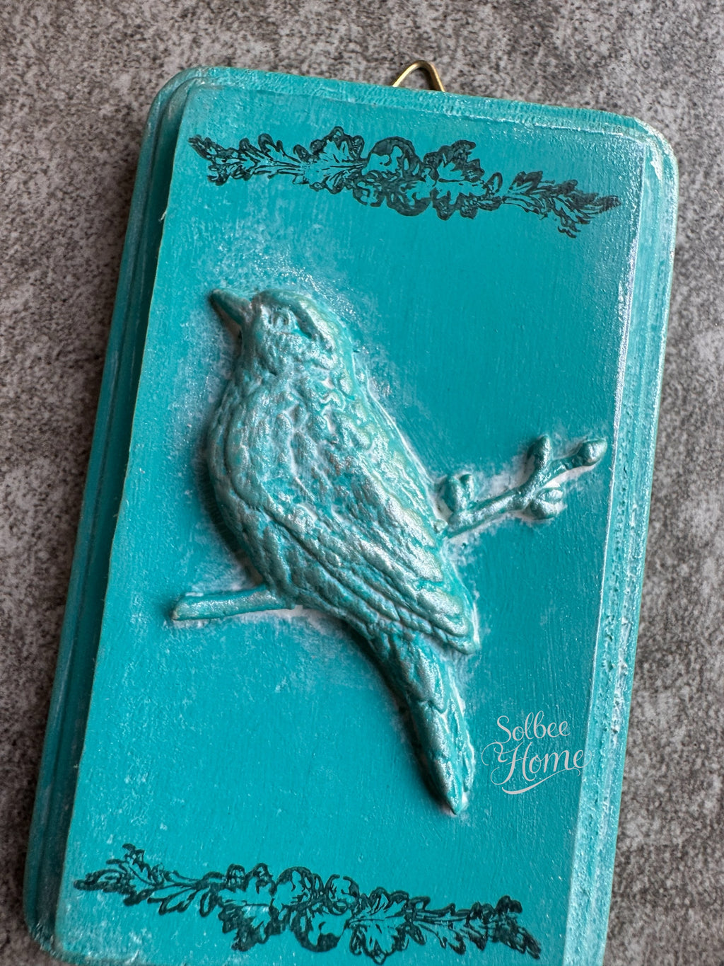 French Country Bird Mini Plaque, Collage Wall, Relief Plaque, Wall Decor, Handcrafted Teal