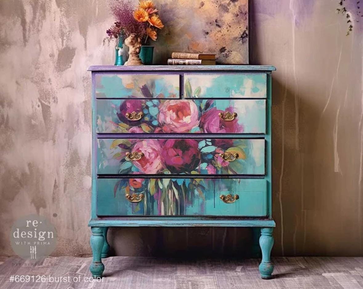 Burst of Color, A1 Decoupage Fiber, 1 sheet, 23.4″x33.1″ ReDesign With Prima, Furniture Upcycling DIY Decor Decoupage Craft Floral