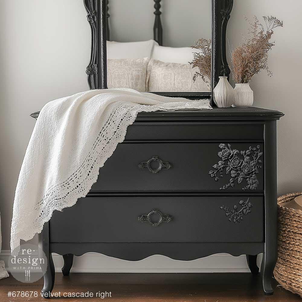 Velvet Cascade RIGHT, Decor Poly, Applique, Redesign with prima, 9.5" x 7" x 0.5"