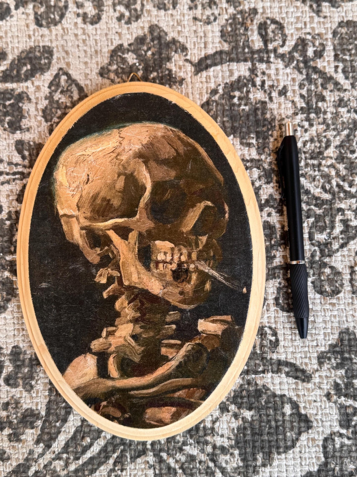 Van Gogh Moody Gallery Wall Decor, Oval Plaque, Skeleton Smoking, Gothic, Halloween