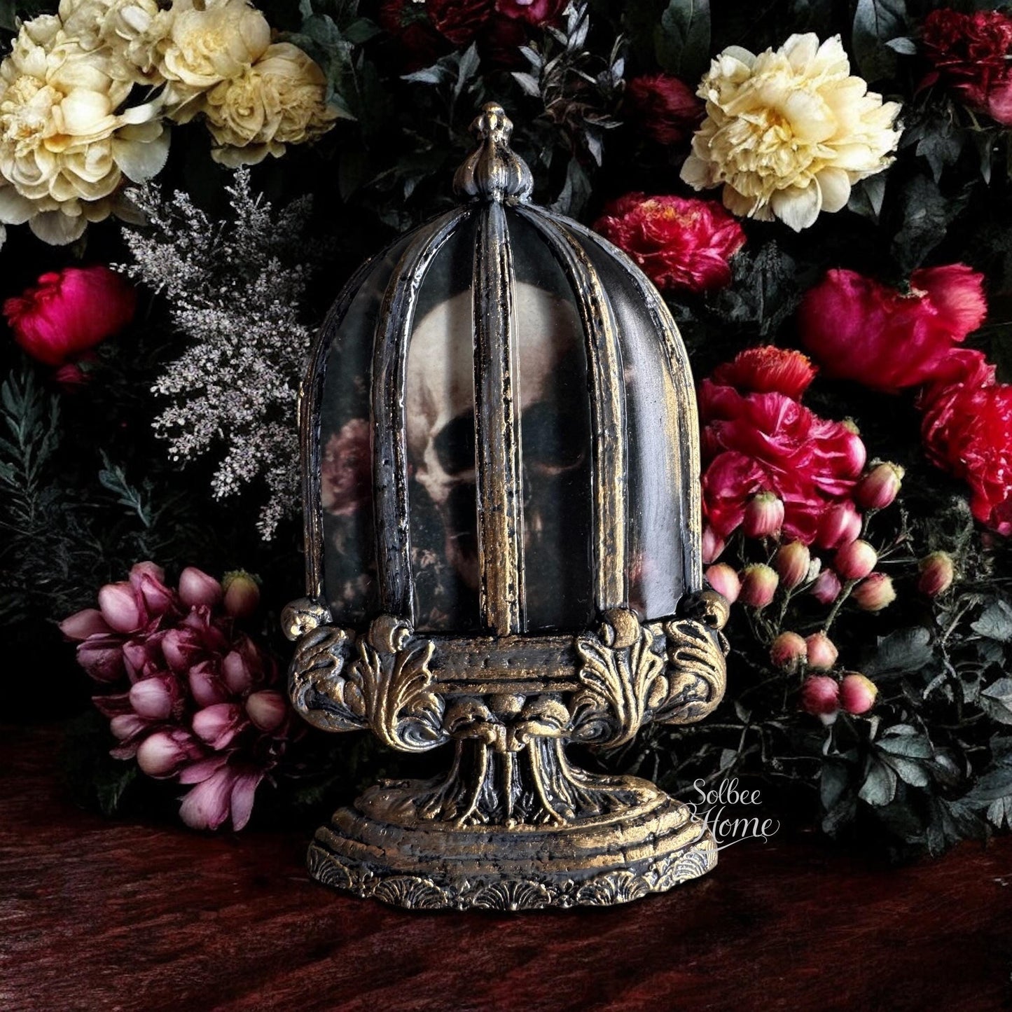 Caged Skull Cloche Mini Gallery Wall Decor, Dark, Moody, Gothic, Halloween, Handmade