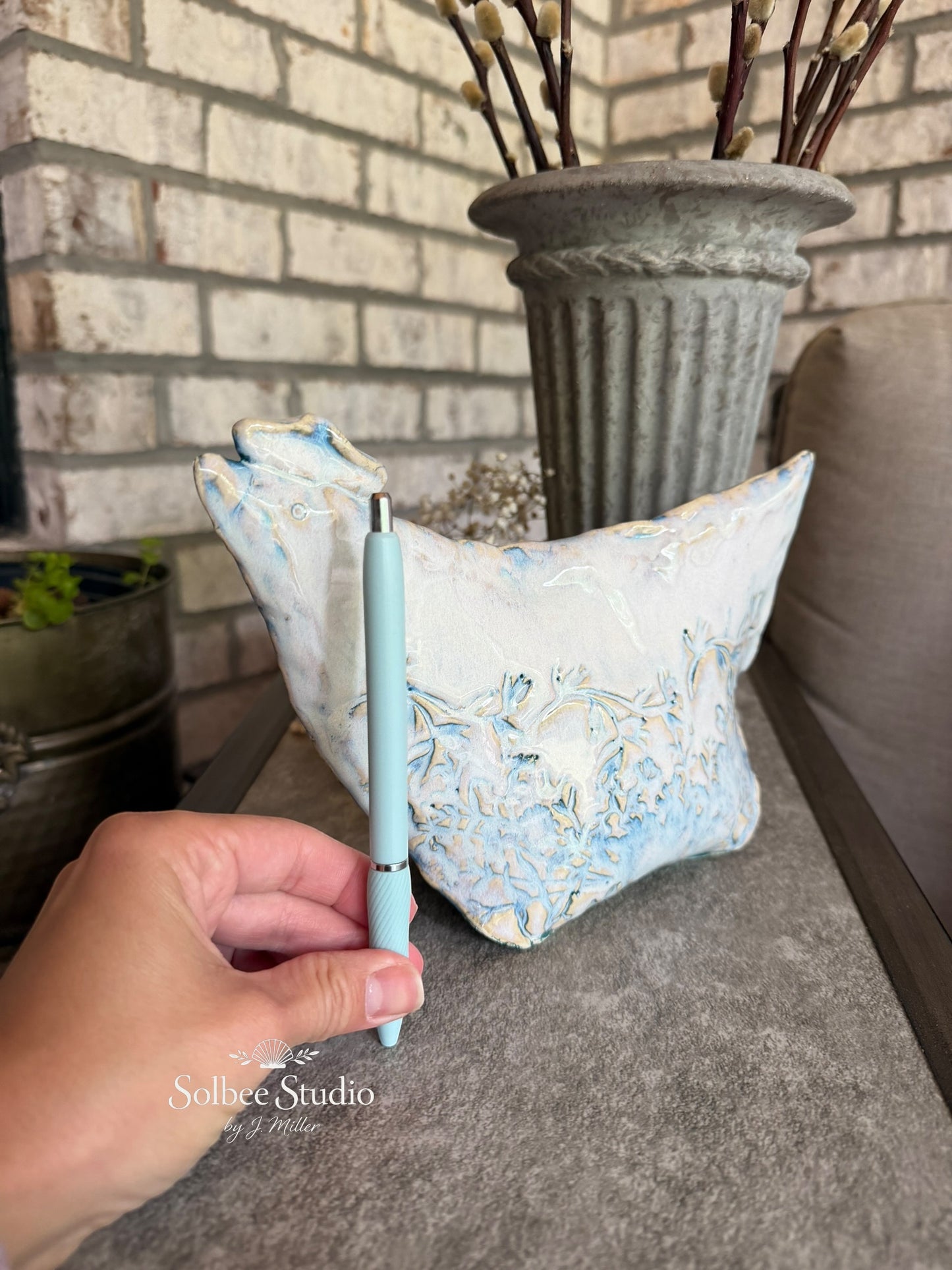 Handbuilt Ceramic Chicken Sculpture | Whimsical Farmhouse Pottery Art | Floral Textured Chicken