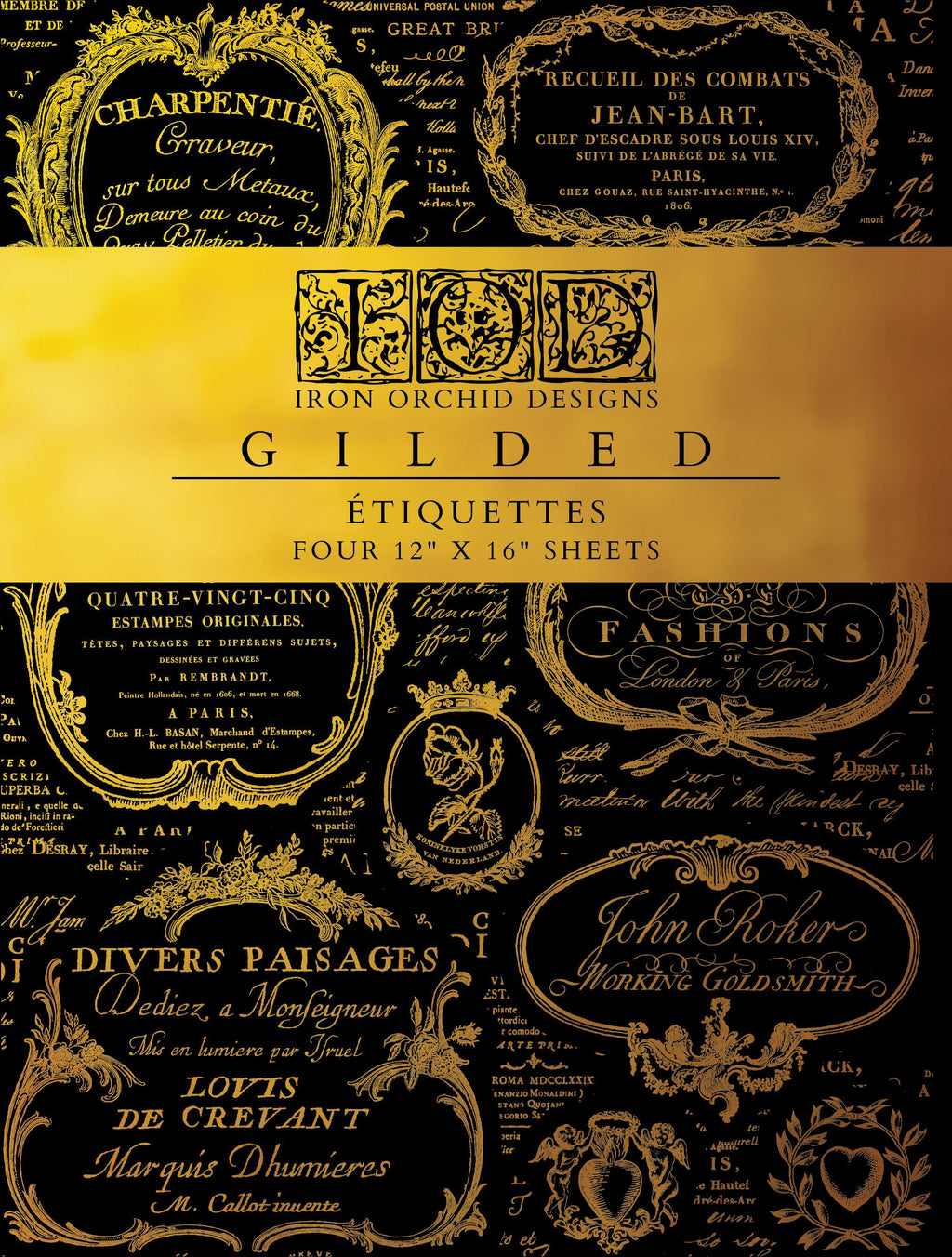 IOD Gilded Etiquettes Gold FoilTransfer pack Iron Orchid Designs