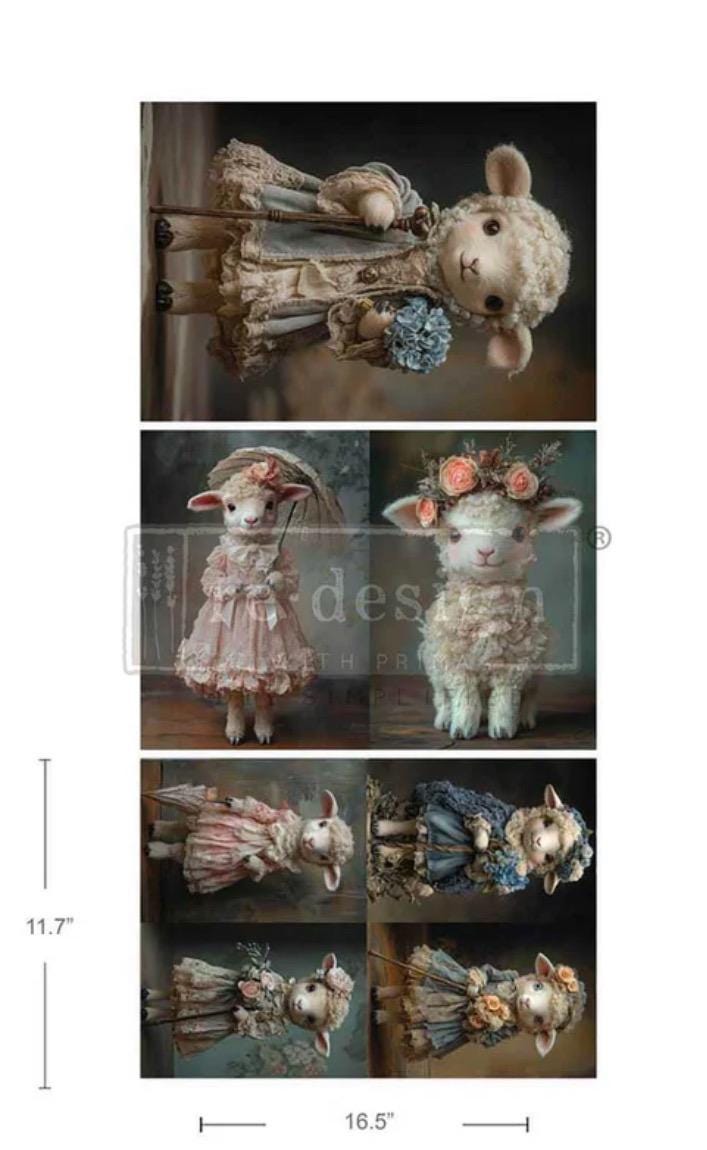 Shepherd's Cottage Charm A3 Decoupage Fiber Pack 3 sheets, ReDesign With Prima, Furniture Upcycling DIY Decor Decoupage Vintage Sheep