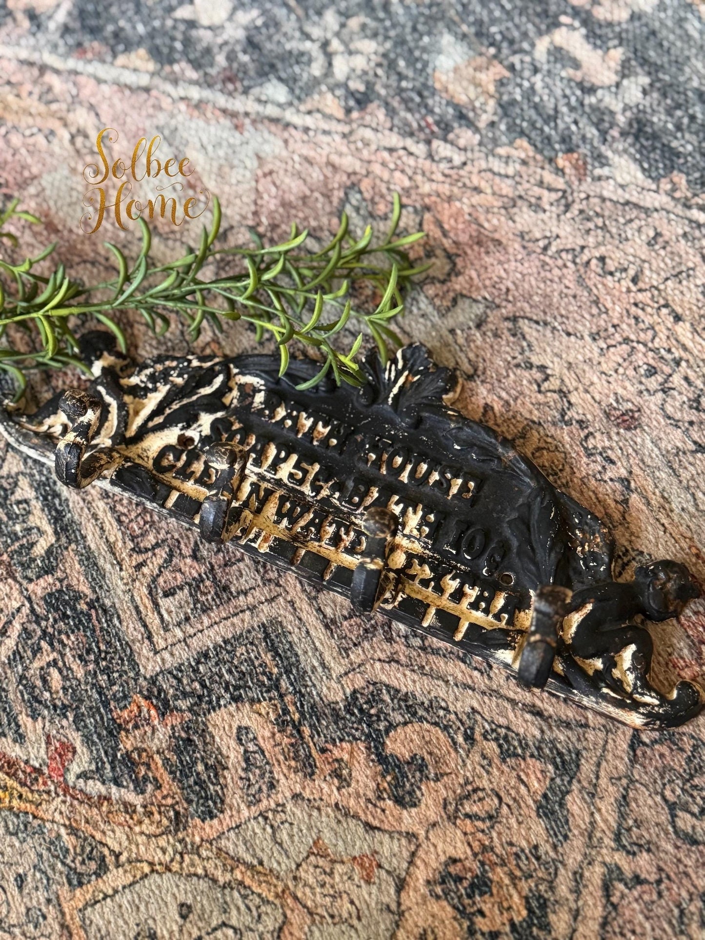 Antique Cast Iron Towel Hook Rack: Rustic Farmhouse Bathroom Decor