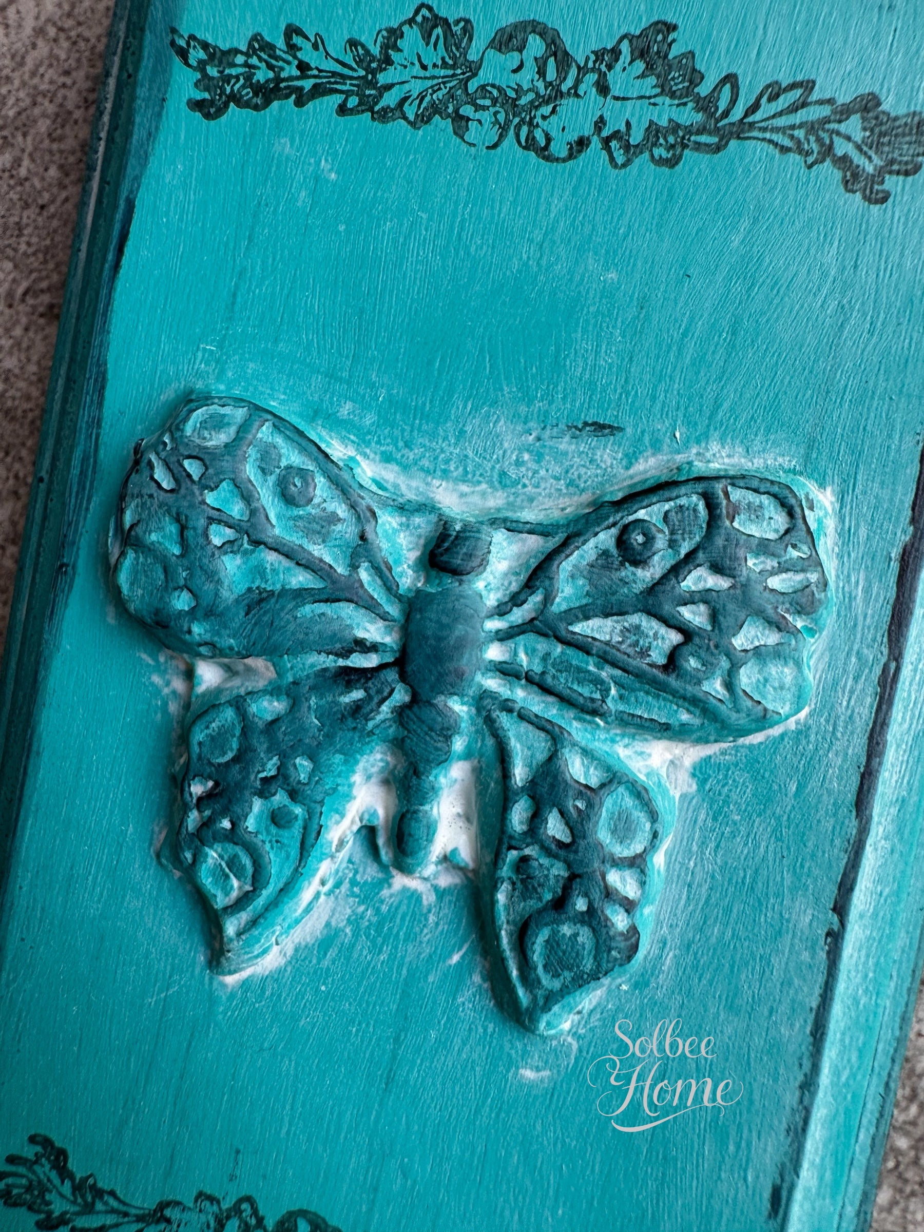 French Country Butterfly Mini Plaque, Collage Wall, Relief Plaque, Wall Decor, Handcrafted Teal