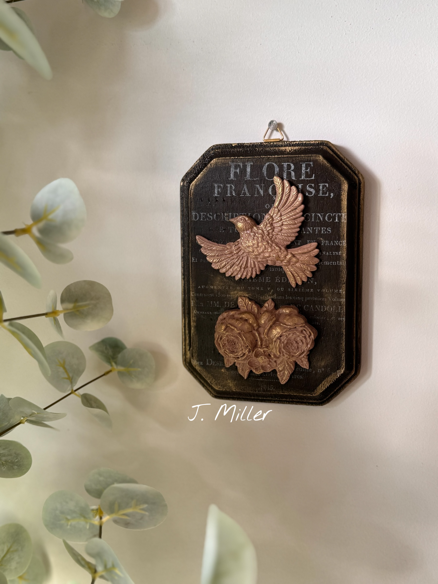 French Country Dusty Pink and Brown Bird Wall Plaque: Shabby Chic French Country Style Gallery Wall