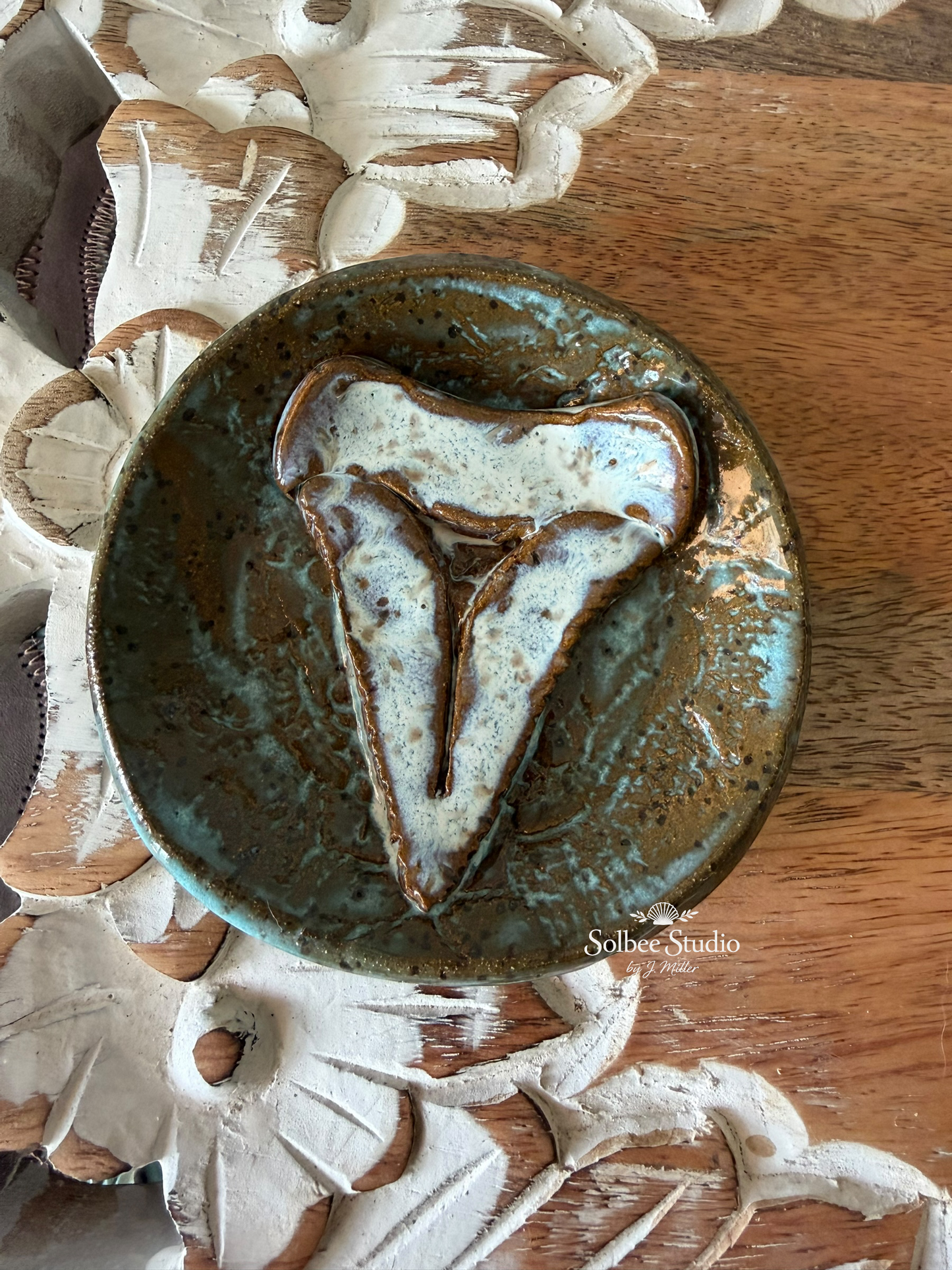 Handmade Shark Tooth Ring Dish | Ceramic Trinket Dish | Coastal Jewelry Holder | Beach Decor | Shark Lover Gift | Stoneware Catchall