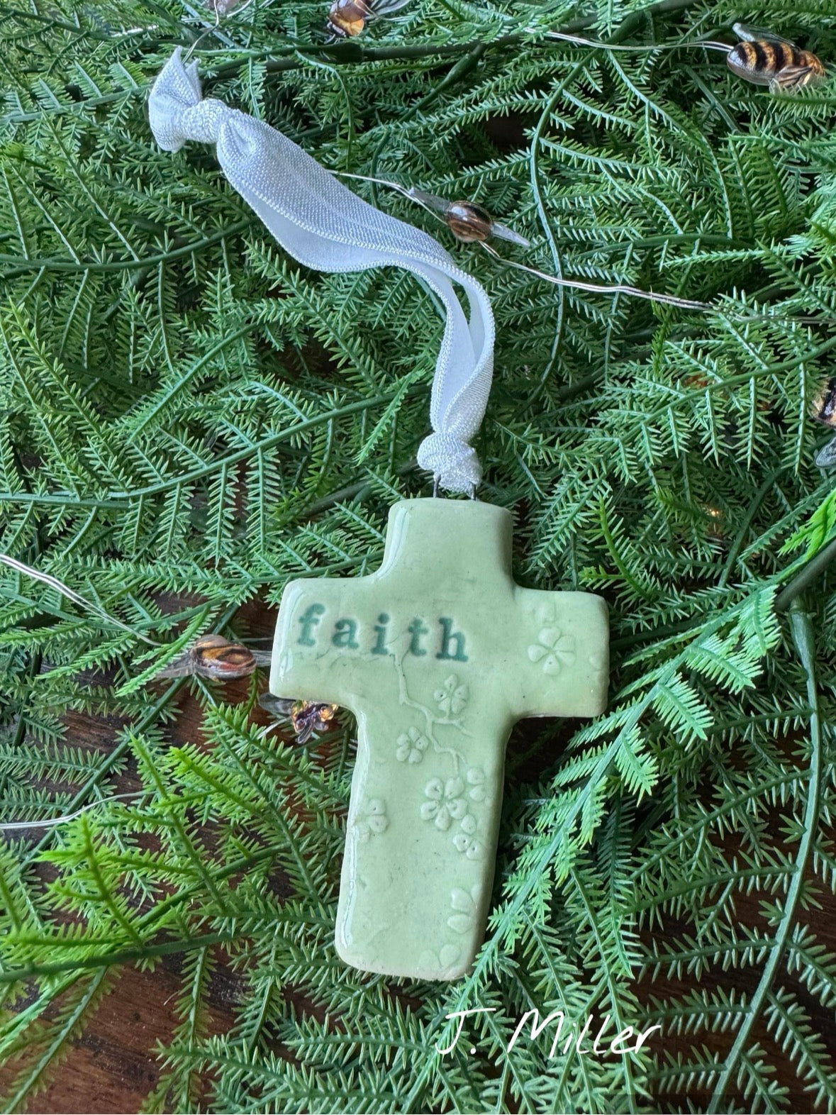 Easter Ornament, Pottery, Handmade, Cross, Faith