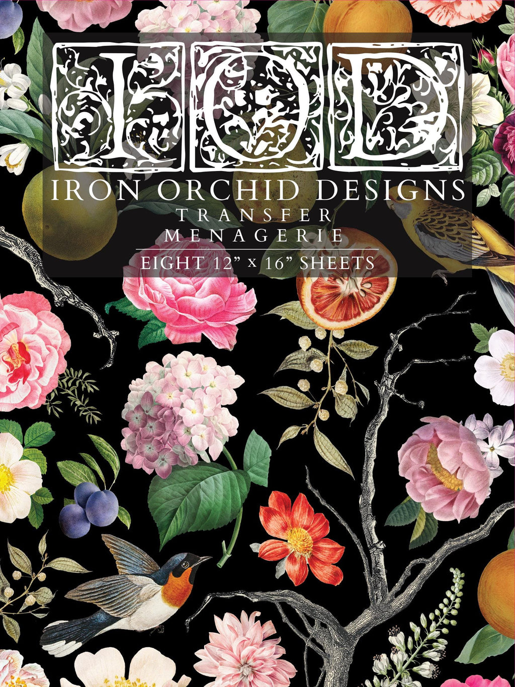 IOD Menagerie Transfer pack Iron Orchid Designs NEW Florals, Bird Cage