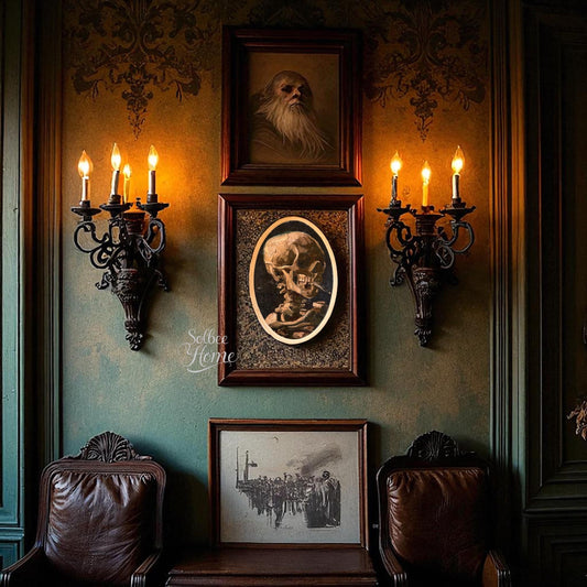 Van Gogh Moody Gallery Wall Decor, Oval Plaque, Skeleton Smoking, Gothic, Halloween