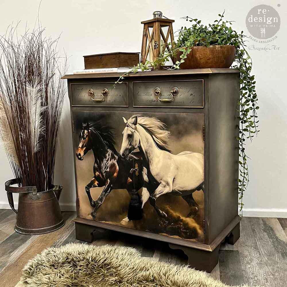 Wild Maneuvers, A1 Decoupage Fiber, 1 sheet, 23.4″x33.1″ ReDesign With Prima, Furniture Upcycling DIY Decor Decoupage Craft Horses