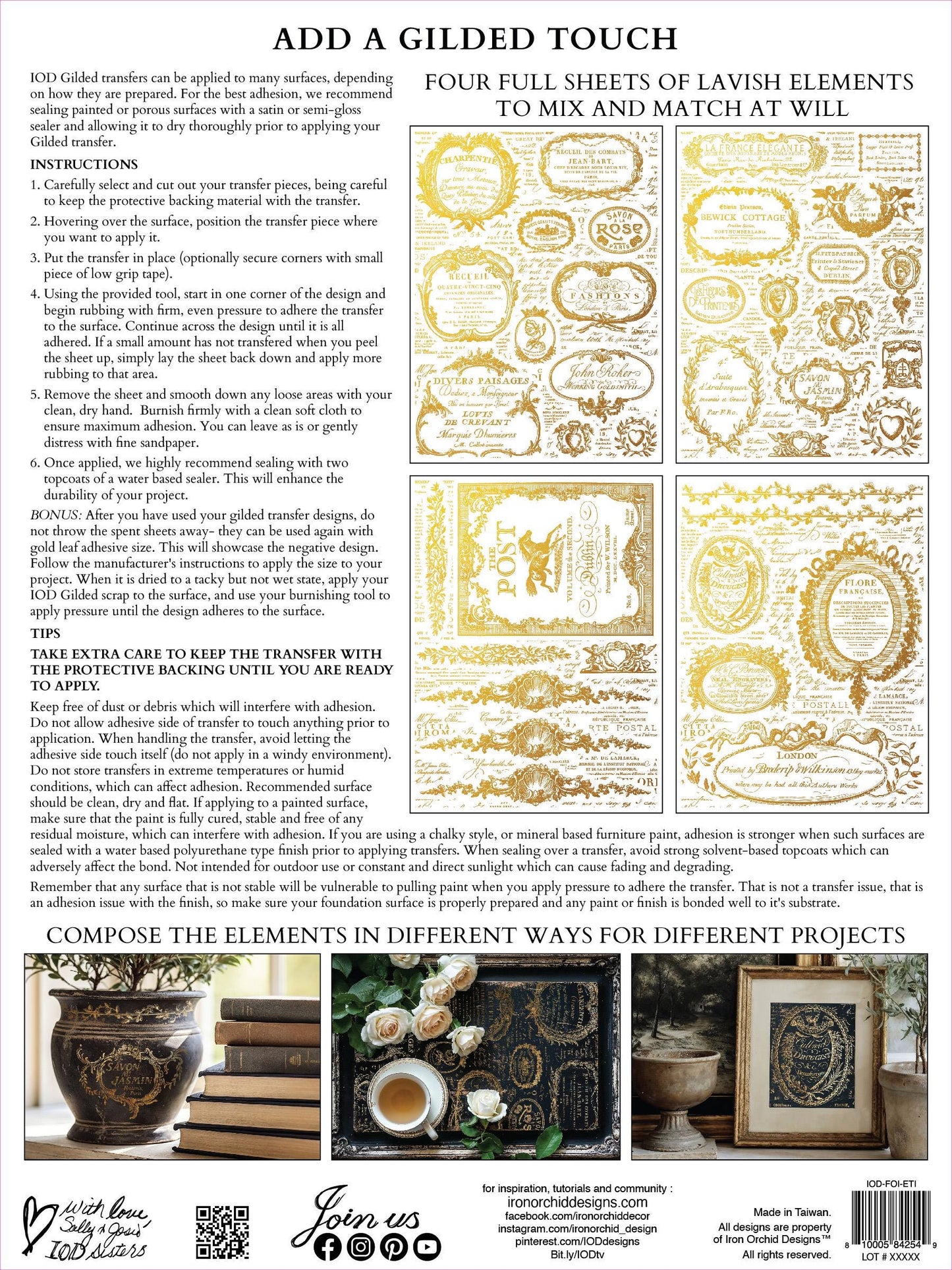 IOD Gilded Etiquettes Gold FoilTransfer pack Iron Orchid Designs