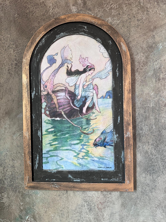 Vintage Style Warwick Sea Fairy Wall Decor, Wall Art, Mixed Media Upcycle, Arch