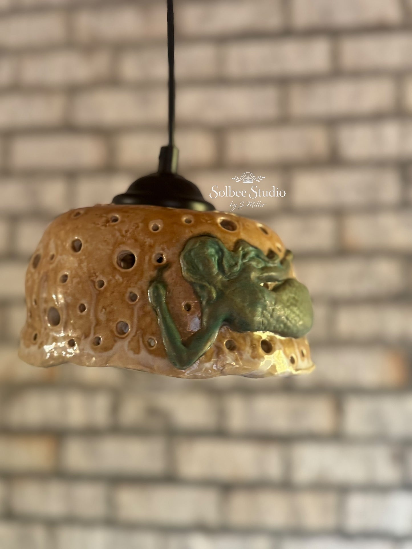 Handmade Ceramic Mermaid Pendant Light | Coastal Ocean Goddess Hanging Lamp