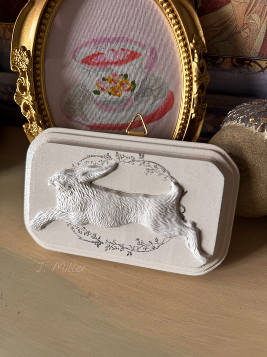 Vintage Style French Country Rabbit Plaque, Collage Wall, Relief Plaque, Wall Decor, Handcrafted, Aged, Bunny, White, Shabby Chic