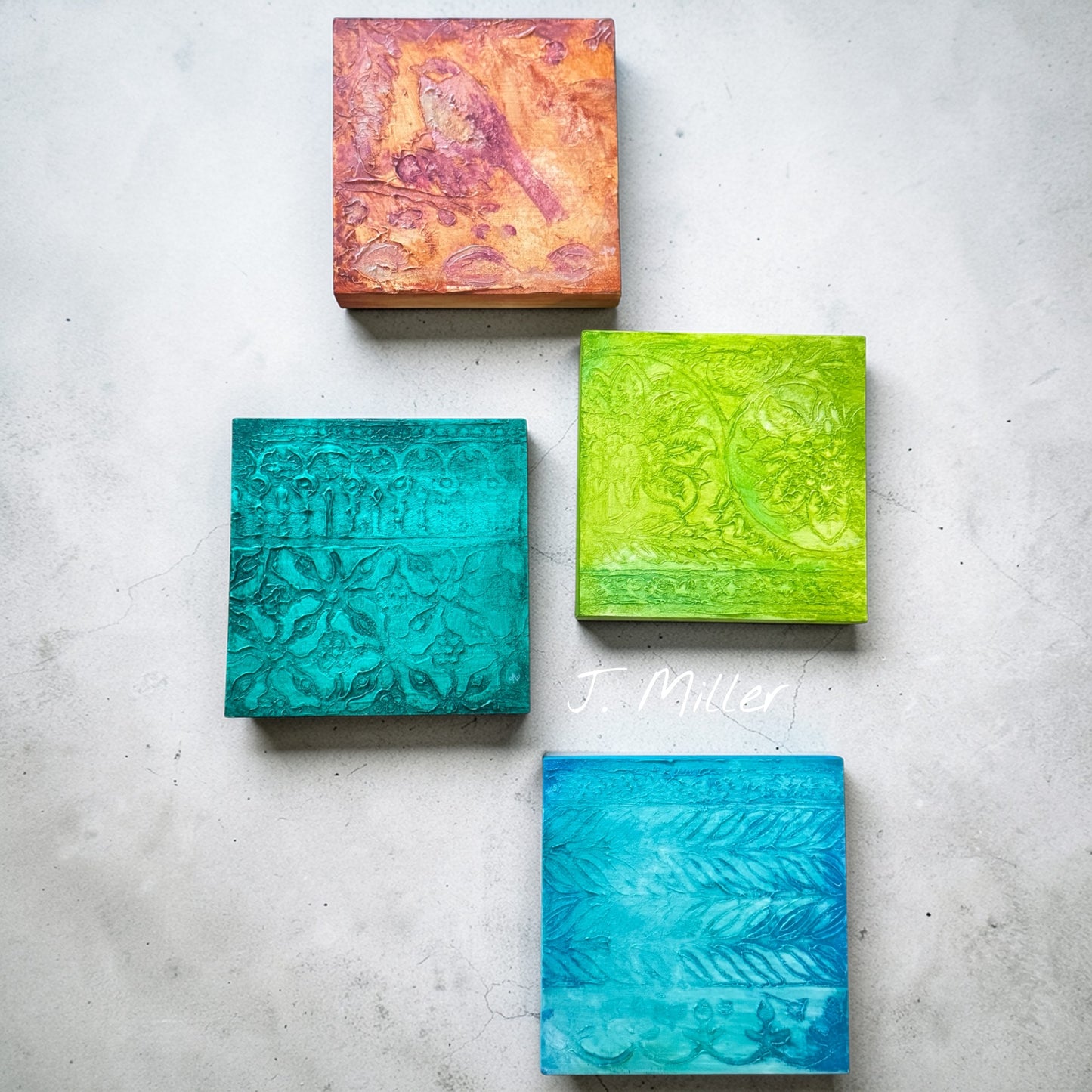 Bohemian Texture Art, Original 5x5 Art Panel "Aqua"