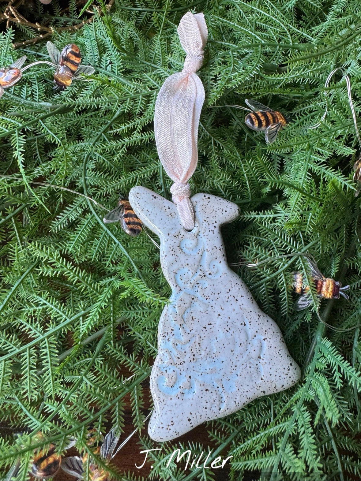 Handmade Ceramic Bunny Ornament, Pottery, Spring, Easter, Rabbit