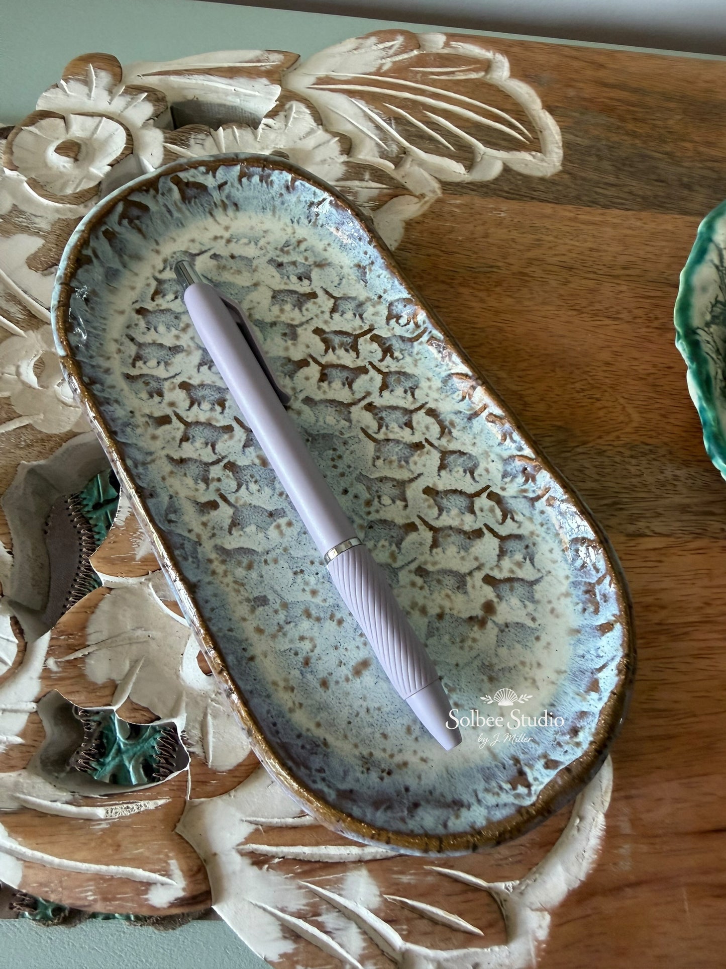 Handmade Cat Pattern Ceramic Tray | Stoneware Catchall Dish | Cat Lover Gift | Jewelry Tray | Spoon Rest | Trinket
