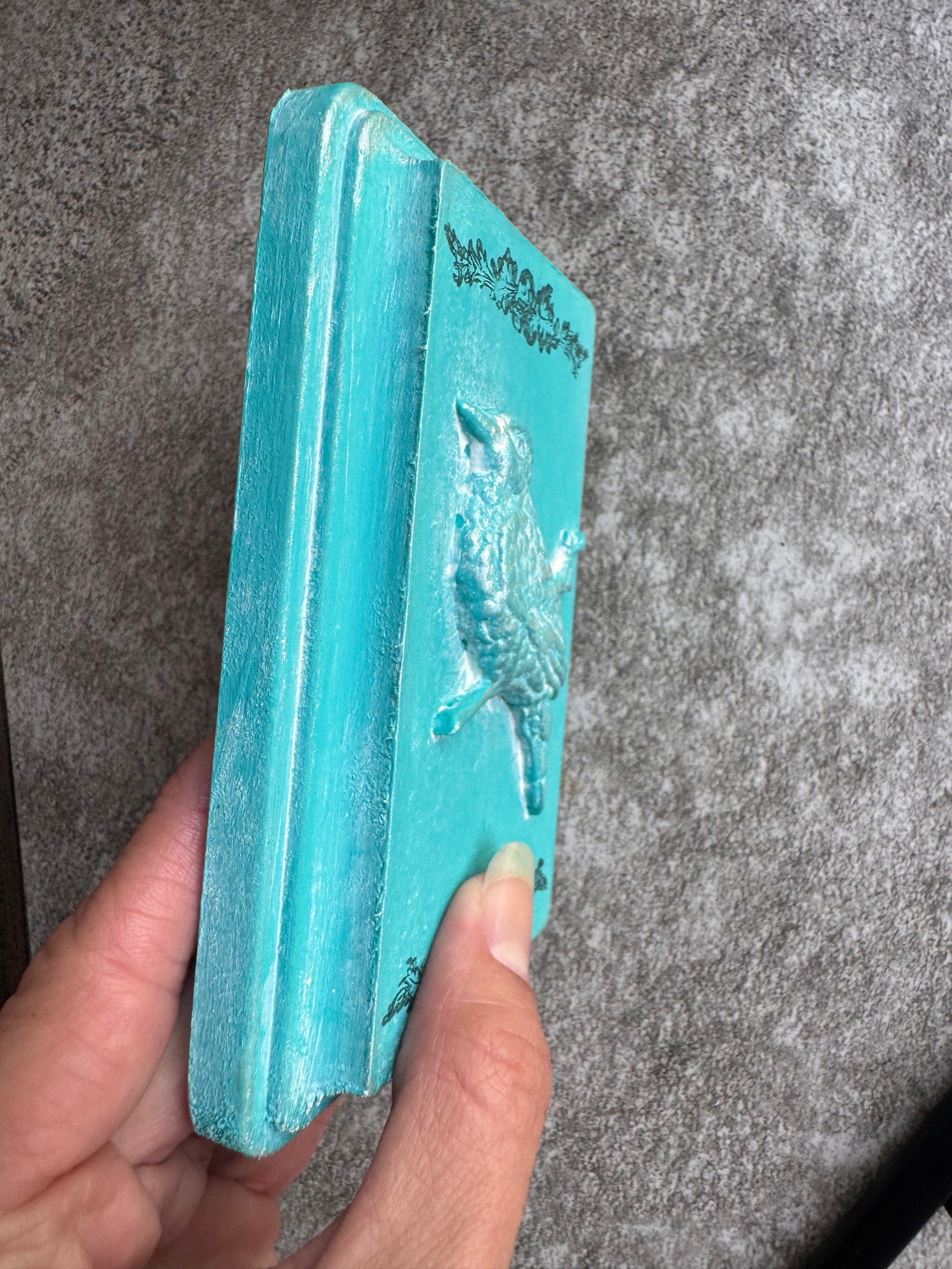 French Country Bird Mini Plaque, Collage Wall, Relief Plaque, Wall Decor, Handcrafted Teal