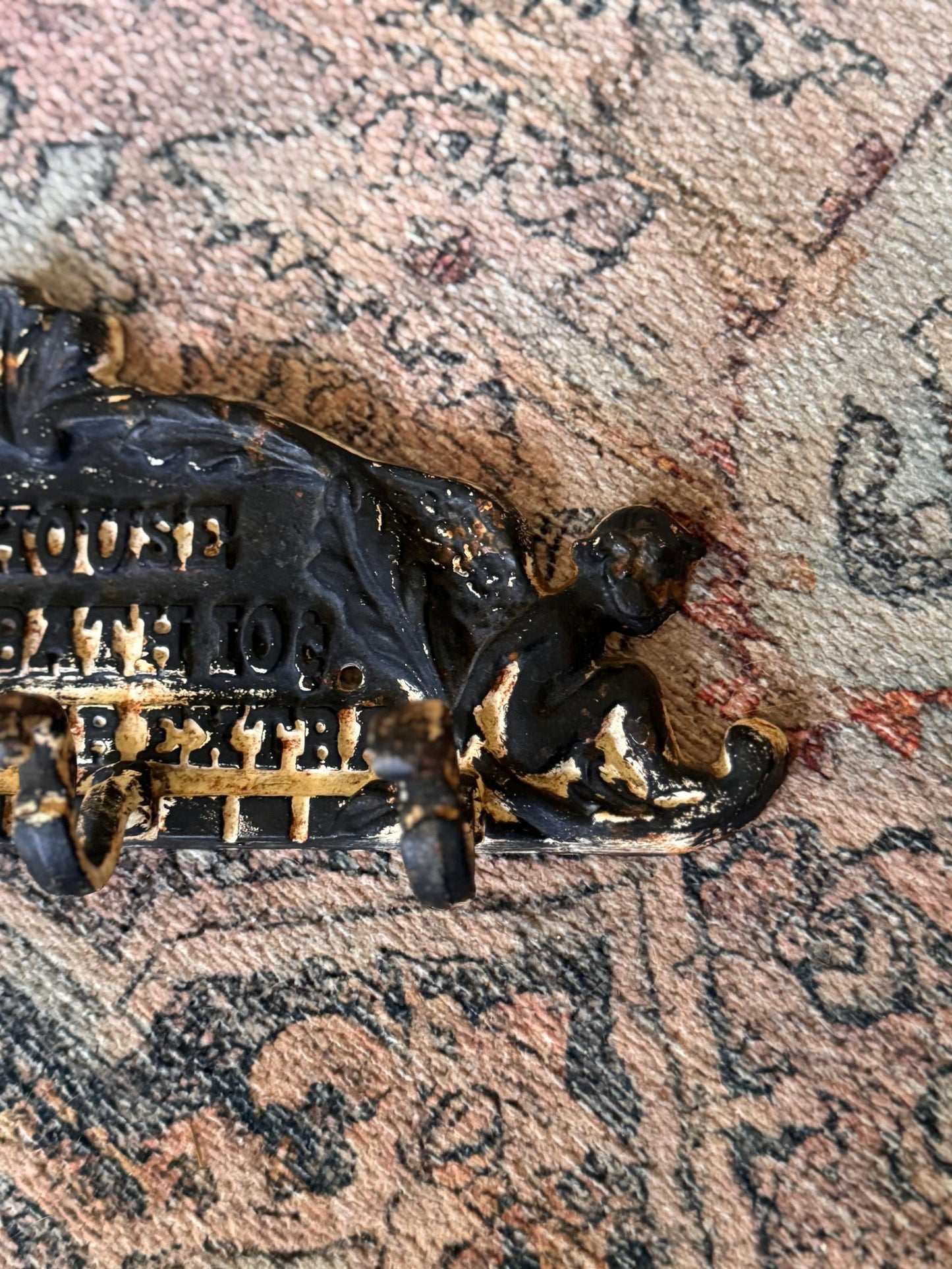 Antique Cast Iron Towel Hook Rack: Rustic Farmhouse Bathroom Decor