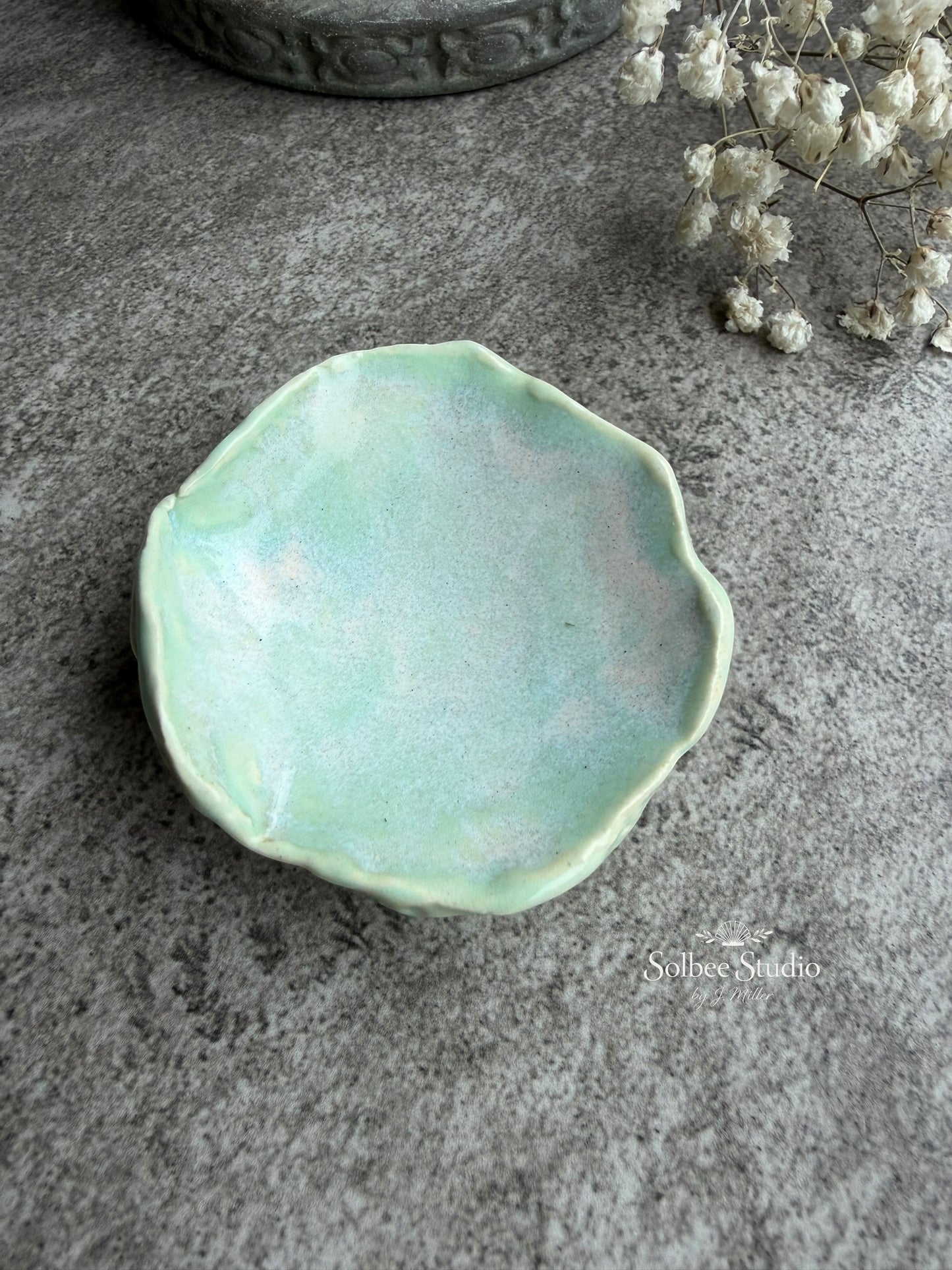 Handmade Ceramic Ring Dish | Soft Seafoam Trinket Bowl | Minimal Coastal Jewelry Holder | Organic Pottery Catchall | Beach Inspired Decor