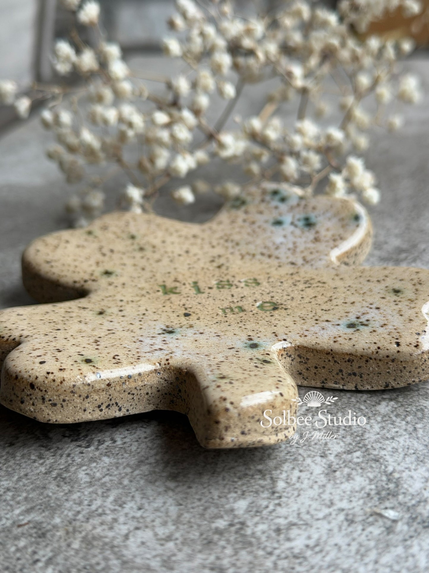 Four Leaf Clover Ring Dish – “Kiss Me” Irish Trinket Dish – Handmade Ceramic Jewelry Holder – Lucky Clover Pottery