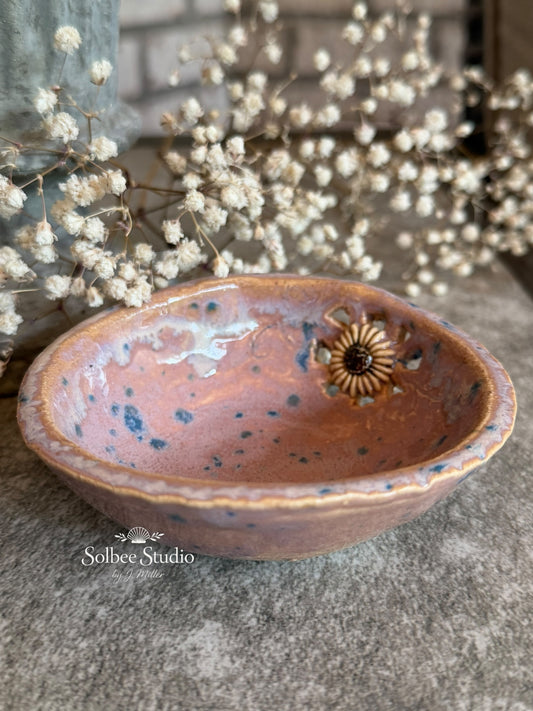 Sunflower Pottery Ring Dish | Handmade Ceramic Trinket Dish – Rustic Desk Decor – Cottagecore Catchall
