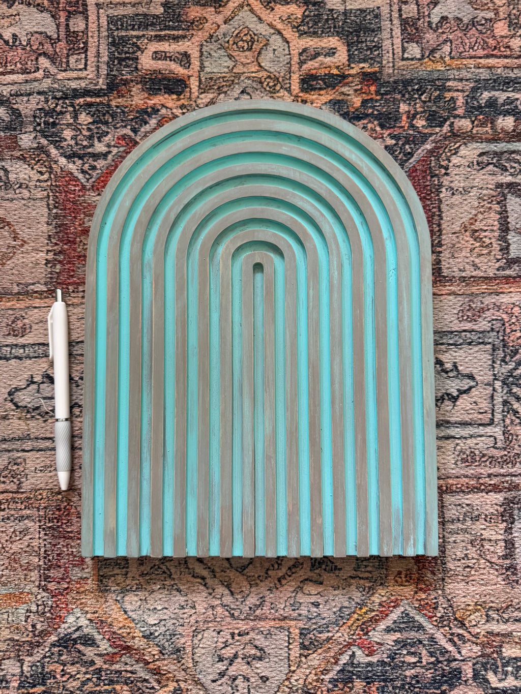 Boho Modern Arch Decor - Turquoise Wood Accent Panel, Handpainted
