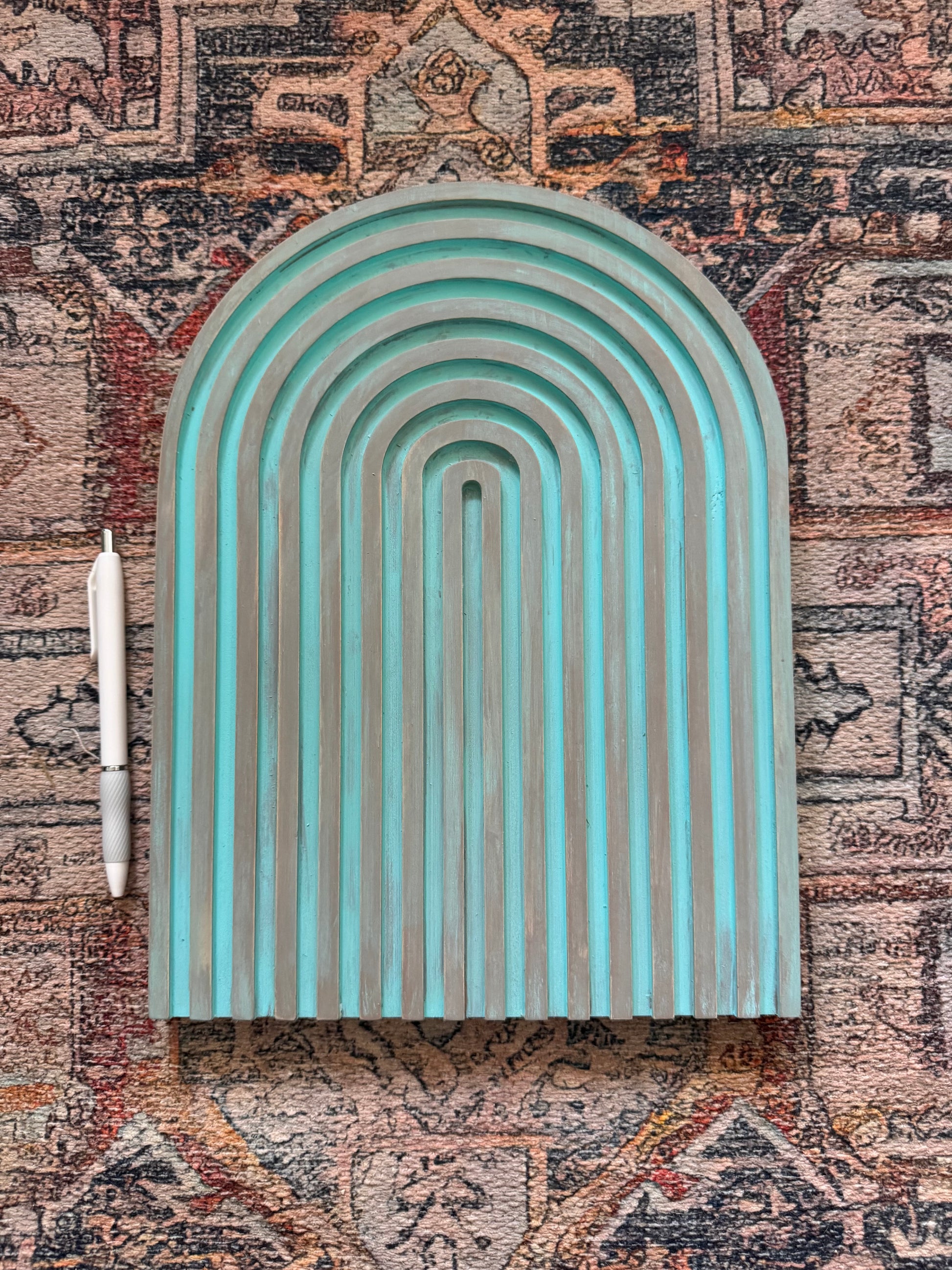 Boho Modern Arch Decor - Turquoise Wood Accent Panel, Handpainted
