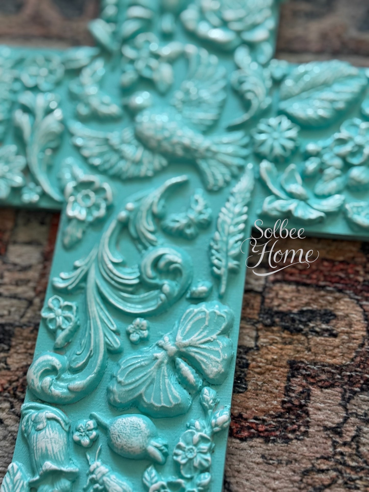 Handmade Cross Wall Decor, Mixed Media Art, Faith, Religious Turquiose