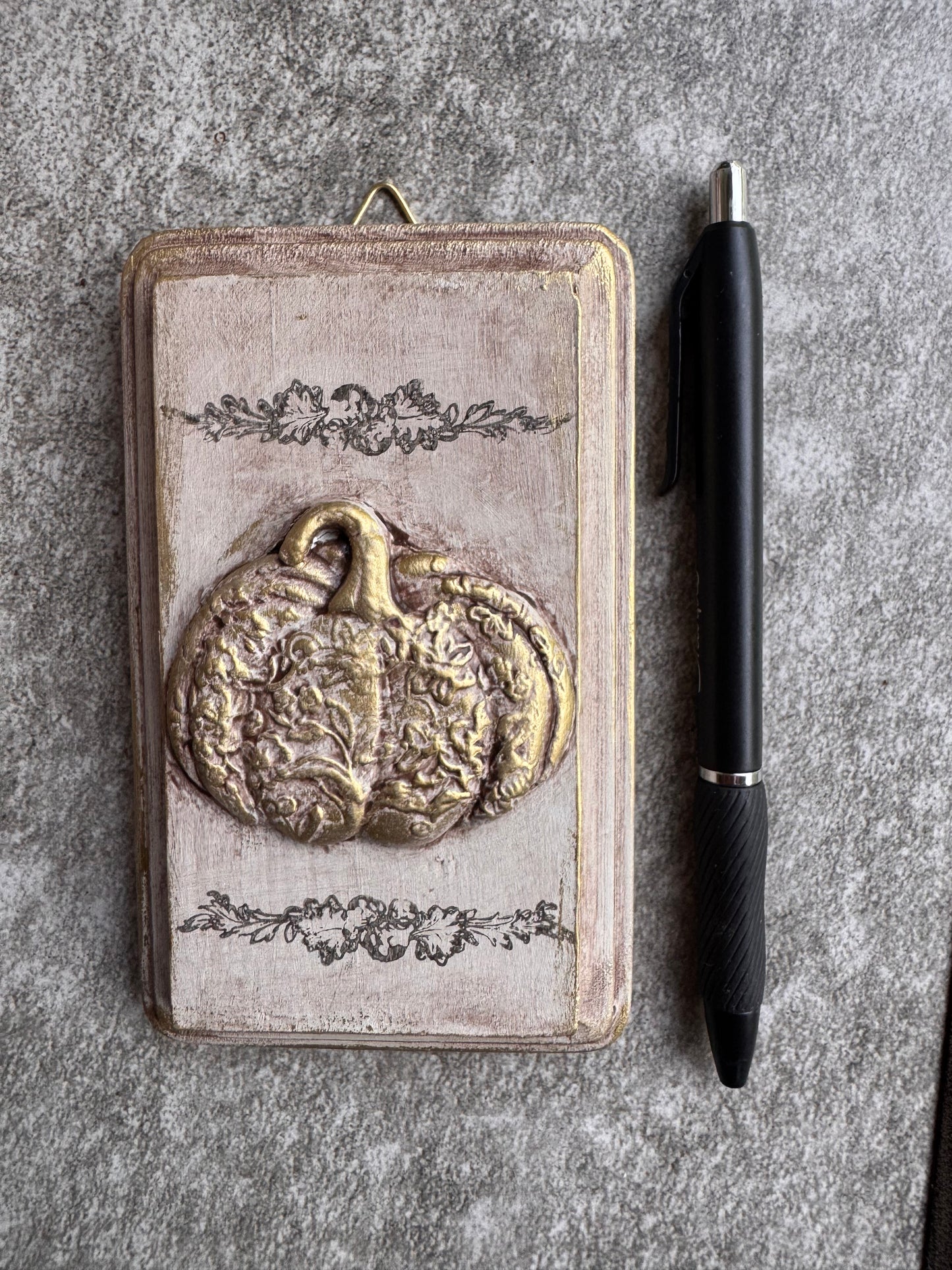 Fall Pumpkin Mini Plaque, Collage Wall, Relief Plaque, Wall Decor, Handcrafted, Gold Accent