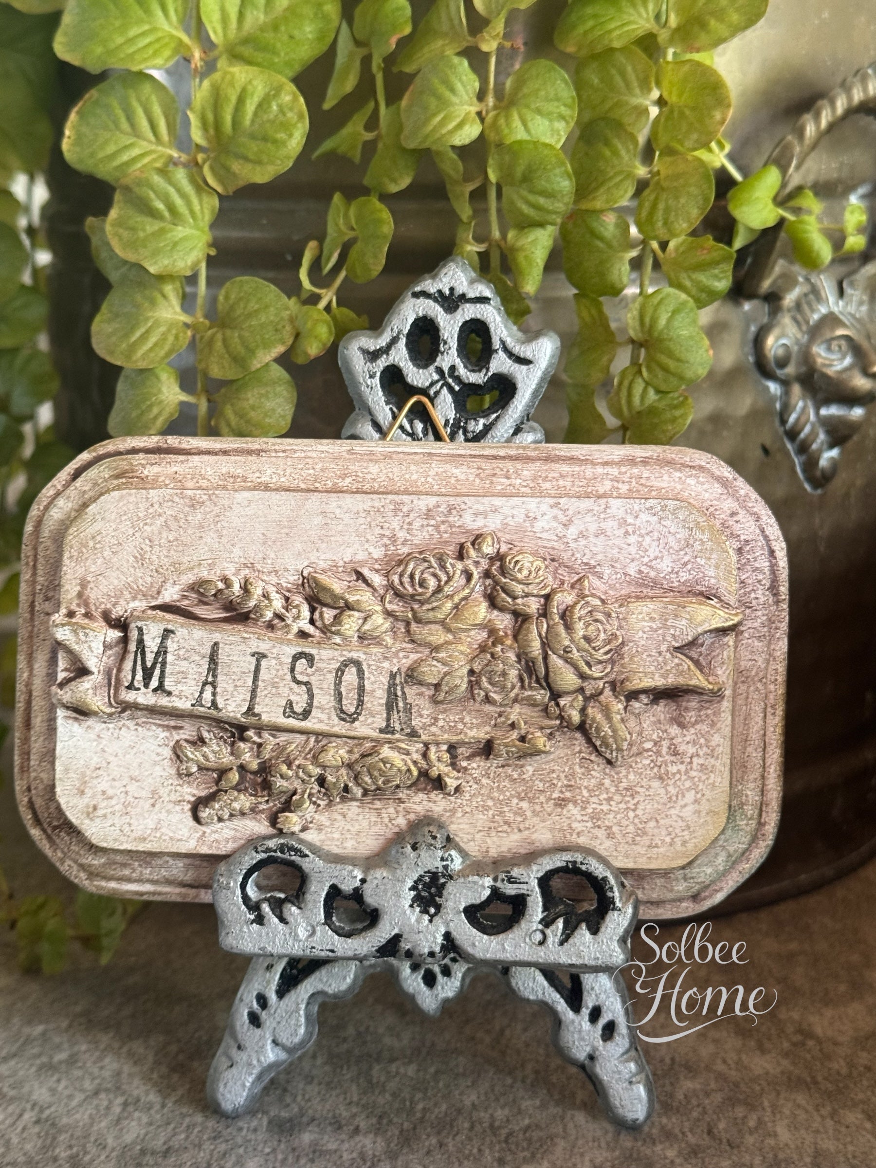Vintage Style French Country Home Banner Plaque, Collage Wall, Relief Plaque, Wall Decor, Handcrafted, Aged, Florals, Roses, Maison