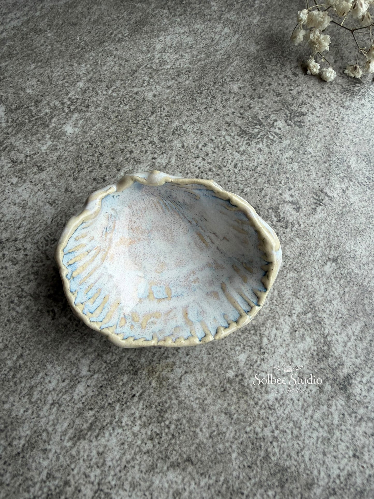 Handmade Shell Ring Dish | Neutral Coastal Trinket | Textured Ceramic Jewelry Holder | Rustic Beach Pottery | Ocean Inspired
