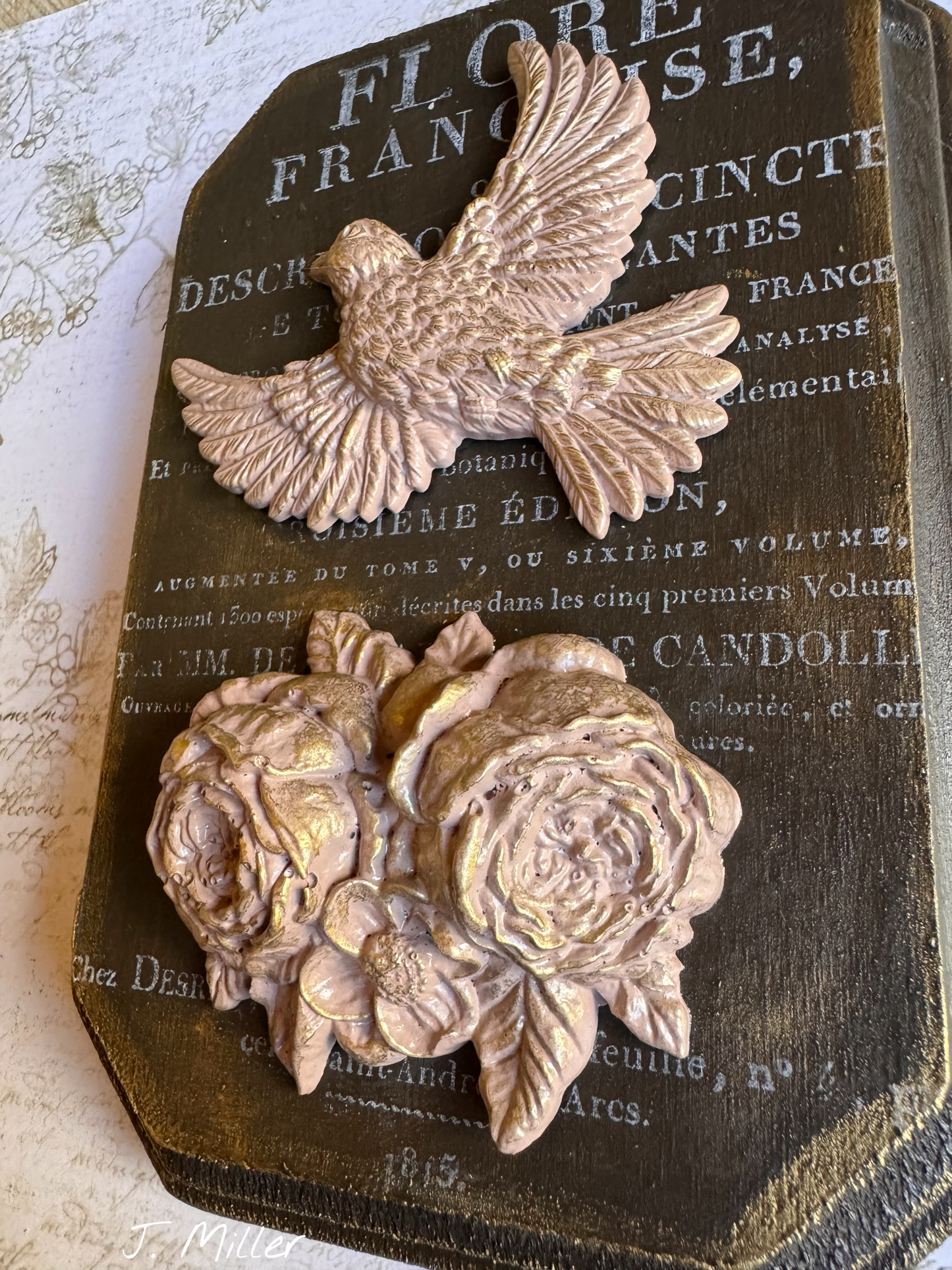 French Country Dusty Pink and Brown Bird Wall Plaque: Shabby Chic French Country Style Gallery Wall