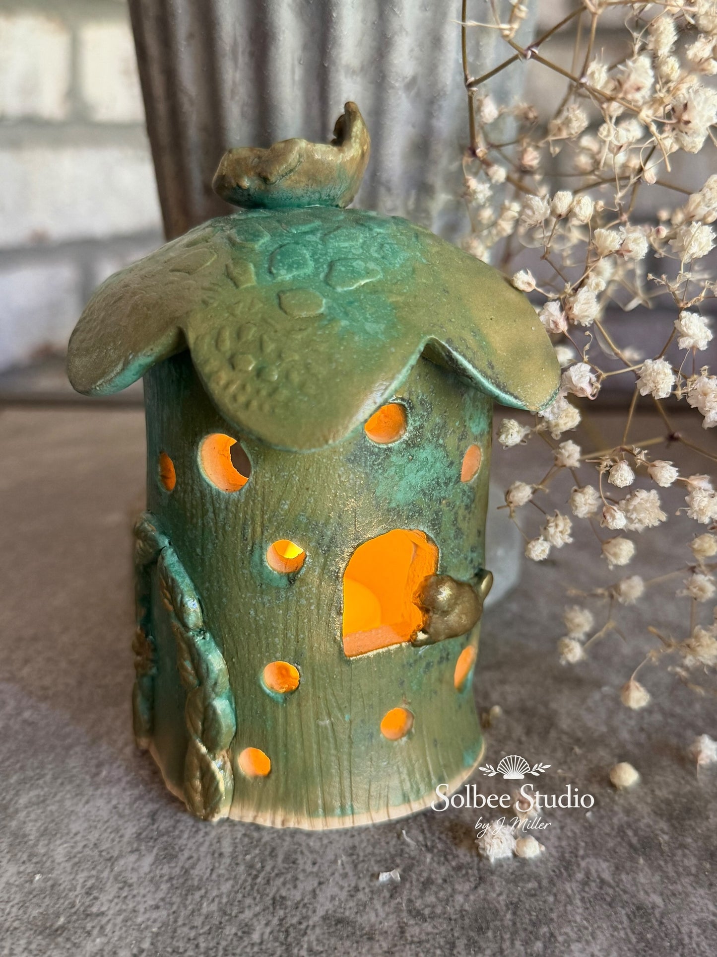 Enchanted Woodland Fairy House - Handbuilt Ceramic Luminary