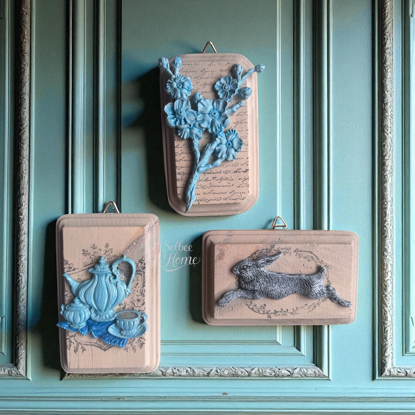 French Country Tea Set Mini Plaque, Collage Wall, Relief Plaque, Wall Decor, Handcrafted, Cottage