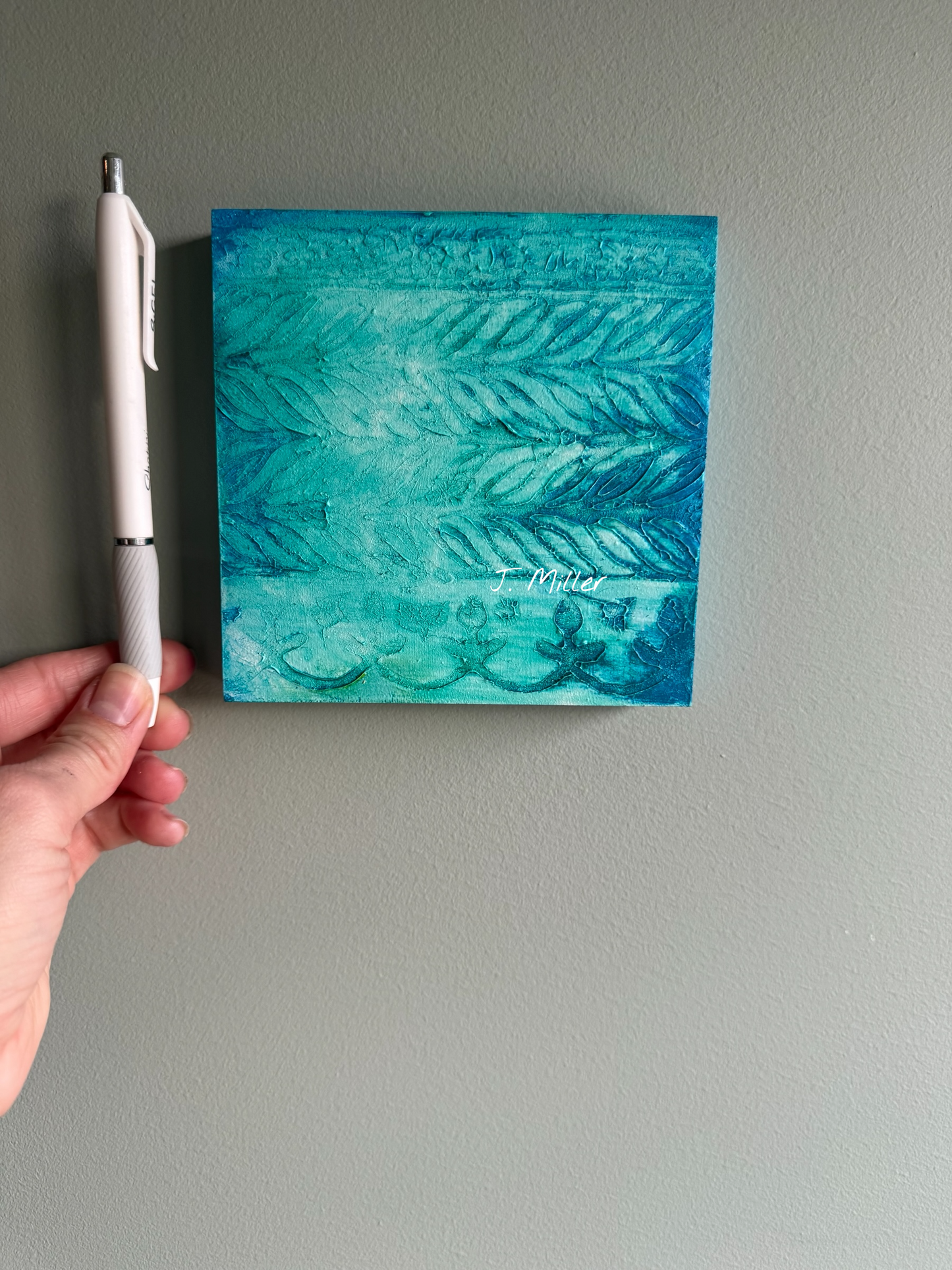 Bohemian Texture Art, Original 5x5 Art Panel "Aqua"