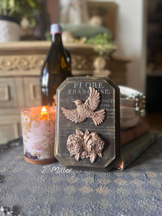 French Country Dusty Pink and Brown Bird Wall Plaque: Shabby Chic French Country Style Gallery Wall