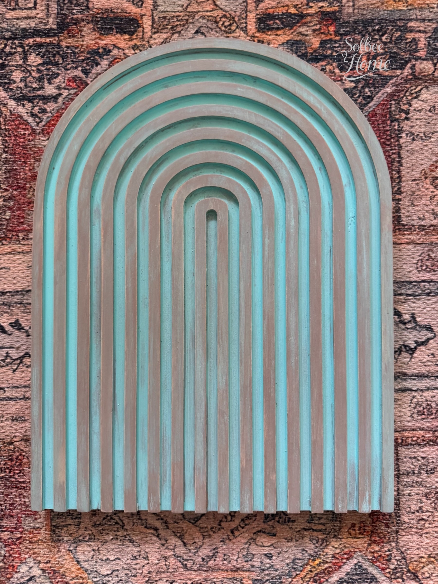 Boho Modern Arch Decor - Turquoise Wood Accent Panel, Handpainted